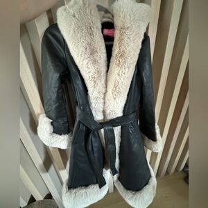 Gorgeous faux fur and leather belted coat